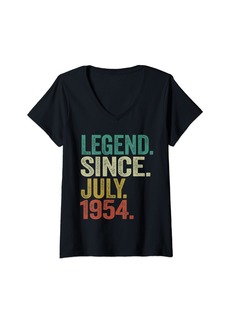 Born Womens 70 Years Old Gifts Legend Since July 1954 70th Birthday V-Neck T-Shirt