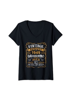 Born Womens 75 Years Old Gifts Decoration August 1949 75th Birthday Gift V-Neck T-Shirt