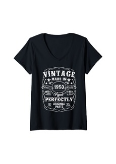 Born Womens 75 Years Old Vintage 1950 Limited Edition 75th Birthday V-Neck T-Shirt