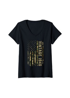 Born Womens 78 Years Old Gifts Vintage 1946 78th Birthday American Flag V-Neck T-Shirt
