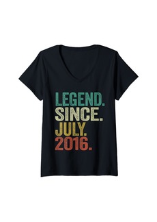 Born Womens 8 Years Old Gifts Legend Since July 2016 8th Birthday V-Neck T-Shirt