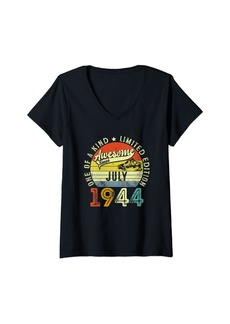 Born Womens 80 Years Old Awesome Since July 1944 80th Birthday Retro V-Neck T-Shirt