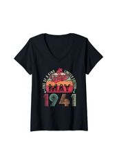 Born Womens 82 Year Old Vintage May 1941 Limited Edition 82nd Birthday V-Neck T-Shirt