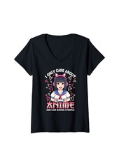 Born Womens Anime Girl I Only Care About Anime And Like Maybe 3 People V-Neck T-Shirt