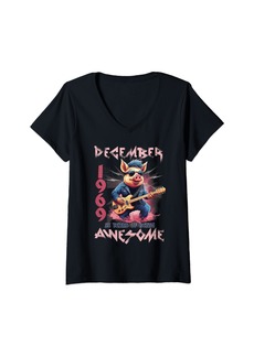 Born Womens Awesome December 1969 55th Birthday Pig Guitar 55 Years Old V-Neck T-Shirt