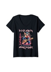 Born Womens Awesome December 1972 52nd Birthday Pig Guitar 52 Years Old V-Neck T-Shirt