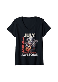 Born Womens Awesome July 1985 39th B-day Dog Lover Guitar 39 Years Old V-Neck T-Shirt