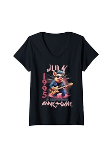 Born Womens Awesome July 1995 29th B-day Pig Lover Guitar 29 Years Old V-Neck T-Shirt