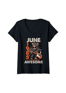 Born Womens Awesome June 1985 39th B-day Dog Lover Guitar 39 Years Old V-Neck T-Shirt