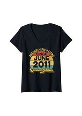 Born Womens Awesome Legend Since June 2011 11th Birthday 11 Years Old V-Neck T-Shirt