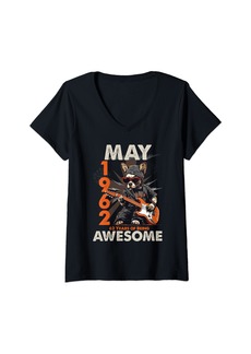 Born Womens Awesome May 1962 62nd Birthday Dog Lover Guitar 62 Years Old V-Neck T-Shirt