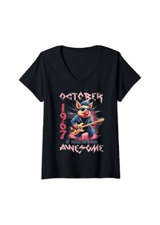 Born Womens Awesome October 1967 57th Birthday Pig Guitar 57 Years Old V-Neck T-Shirt
