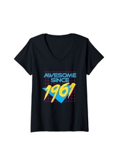 Born Womens Awesome Since 1961 Cool 61 Years Old Graphic V-Neck T-Shirt