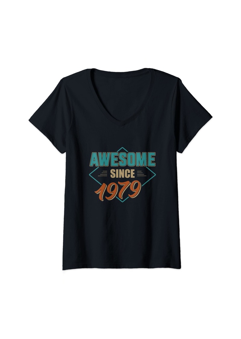 Born Womens Awesome Since 1979 45th Birthday Gifts 45 Years Old V-Neck T-Shirt