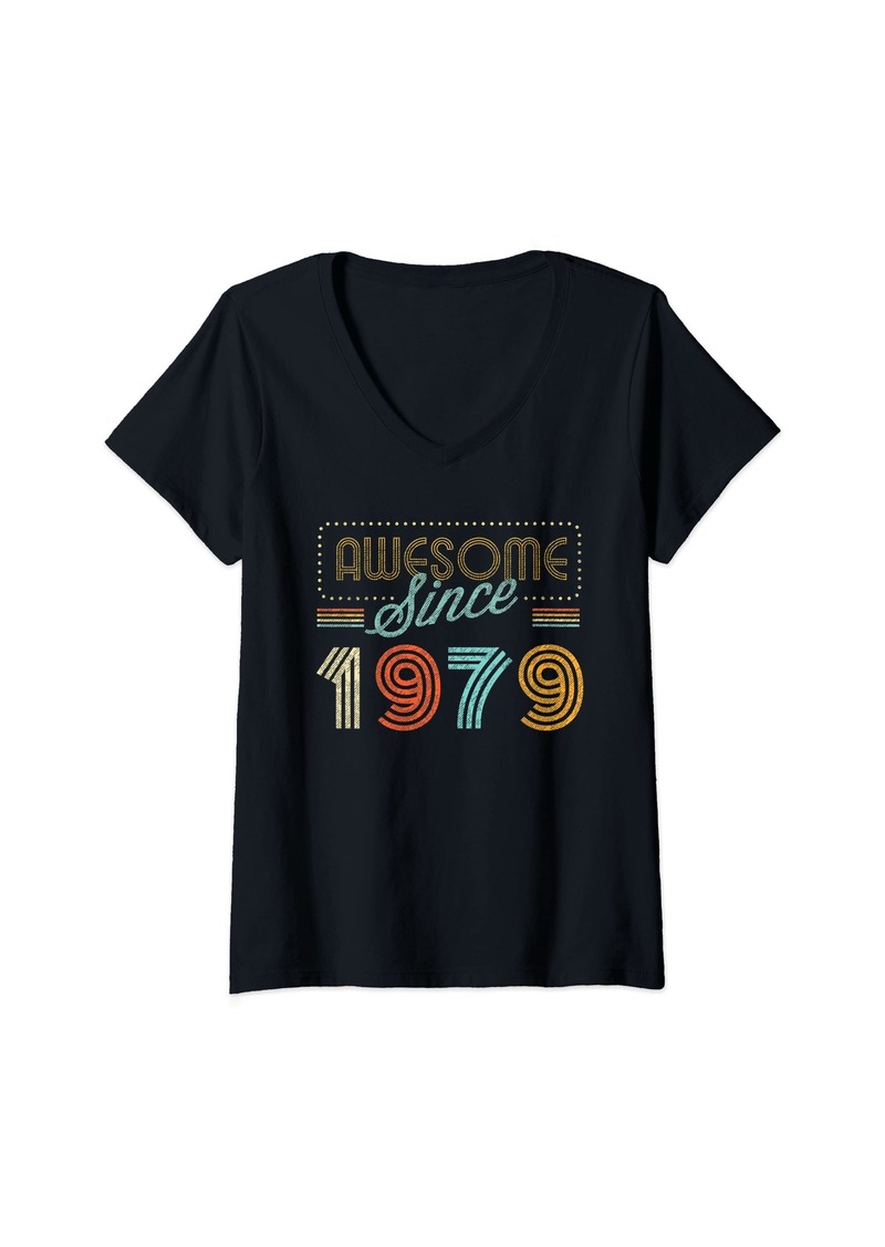 Born Womens Awesome Since 1979 Year Of Birth Birthday V-Neck T-Shirt