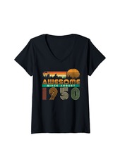 Born Womens Awesome Since August 1950 Grandparents Birthday Gift Idea V-Neck T-Shirt