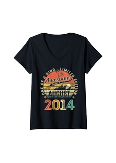 Born Womens Awesome Since August 2014 Vintage 10th Birthday Gifts Boys V-Neck T-Shirt