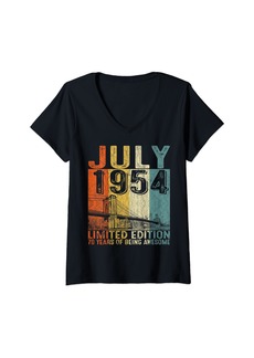 Born Womens 70 Year Old Gifts Vintage July 1954 70th Birthday Decoration V-Neck T-Shirt