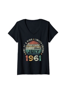 Born Womens Awesome Since July 1961 Vintage 63rd Birthday Gift Men Women V-Neck T-Shirt