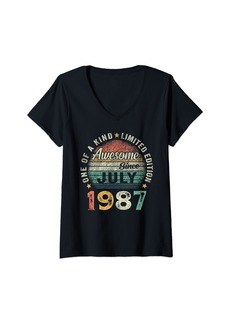 Born Womens Awesome Since July 1987 Vintage 37th Birthday Gift Men Women V-Neck T-Shirt