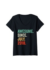 Born Womens Awesome Since July 2018 Vintage 6th Birthday Gifts Boy V-Neck T-Shirt