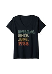 Born Womens Awesome Since June 1958 66th Birthday Gift 66 Year Old Men V-Neck T-Shirt