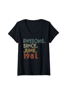 Born Womens Awesome Since June 1981 43rd Birthday Gift 43 Year Old Men V-Neck T-Shirt