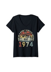Born Womens Awesome Since May 1974 Vintage 50th Birthday Gifts Men Women V-Neck T-Shirt