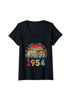 Born Womens Awesome Since October 1954 70th Birthday Gift 70 Years Old V-Neck T-Shirt