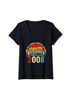 Born Womens Awesome Since September 2008 16th Birthday Gift 16 Years Old V-Neck T-Shirt