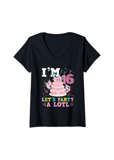Born Womens Axolotl 16th Birthday I'm 16 Let's Party A Lotl 16 Year Old V-Neck T-Shirt