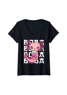 Born Womens Axolotl Boba Tea Bubble Tea Anime Kawaii Neko Gifts Girl V-Neck T-Shirt