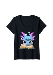 Born Womens Axolotl Read Book Ambystoma Mexicanum Mexican Walking Fish V-Neck T-Shirt