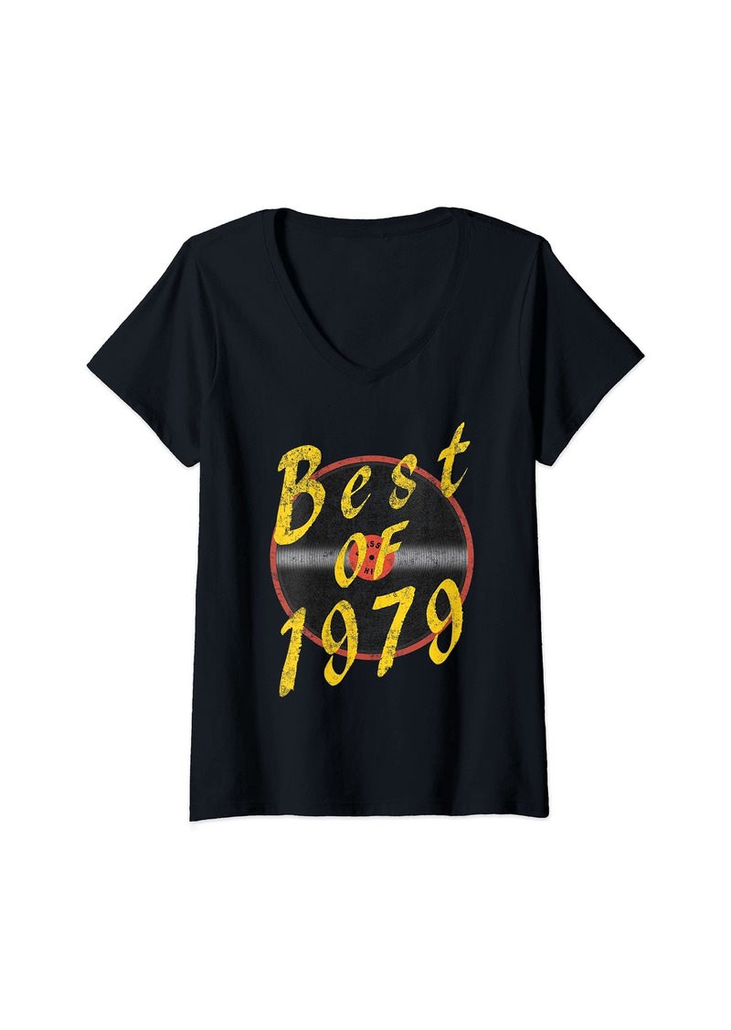 Womens Best Of 1979 Vinyl Vintage Style Born In 1979 Birth Year V-Neck T-Shirt