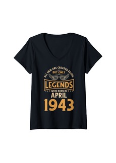 Womens Birthday Legends Were Born In April 1943 V-Neck T-Shirt