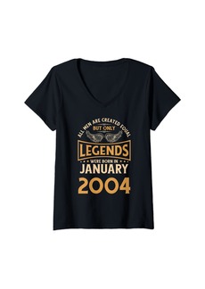 Womens Birthday Legends Were Born In January 2004 V-Neck T-Shirt