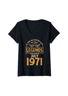 Womens Birthday Legends Were Born In July 1971 V-Neck T-Shirt
