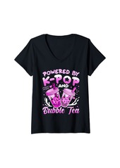 Born Womens Boba Tea Kawaii Anime Girls Powered By Kpop And Bubble Tea V-Neck T-Shirt