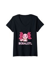 Born Womens Bobalotl Kawaii Axolotl Drinking Boba Tea Pet Axolotl Lover V-Neck T-Shirt