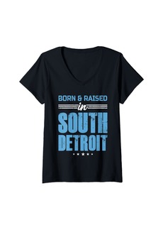 Womens Born and Raised In South Detroit Born Apparel Tee Men Women V-Neck T-Shirt