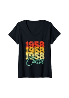 Womens Born In 1958 Classic 1958 Birthday V-Neck T-Shirt