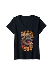 Womens Born in 1964 Year of the Dragon Chinese Zodiac Sign V-Neck T-Shirt