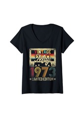 Womens Born In 1973 - Vintage May 51st Birthday 51 Years Old Retro V-Neck T-Shirt