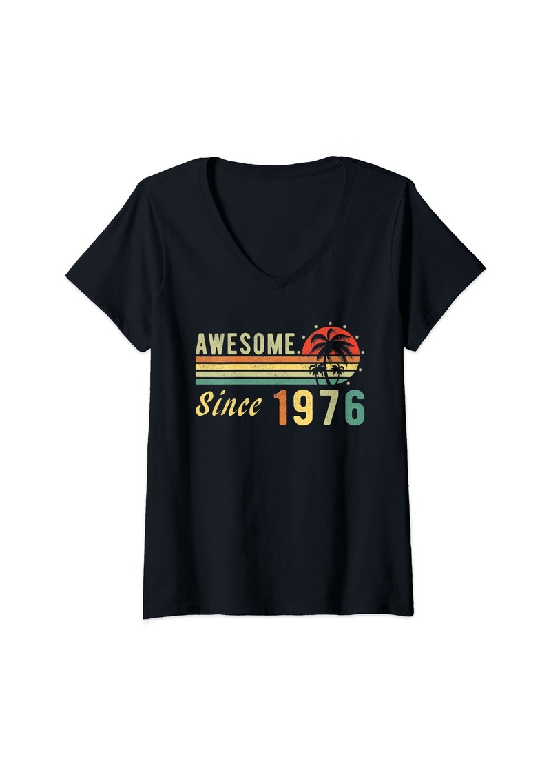 Womens Born In 1976 Awesome Since 1976 Distressed Retro Birthday V-Neck T-Shirt