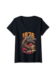 Womens Born in 1976 Year of the Dragon Chinese Zodiac Sign V-Neck T-Shirt