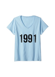 Womens Born in 1991 Retro Vintage Style Born in 1991 Birthday V-Neck T-Shirt