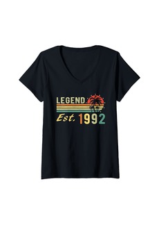 Womens Born In 1992 Legend Est. 1992 Distressed Retro Birthday V-Neck T-Shirt