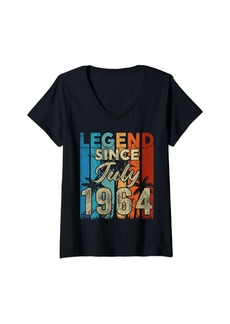 Womens Born In July 1964 60th Birthday Decoration 60 Year Old Gifts V-Neck T-Shirt