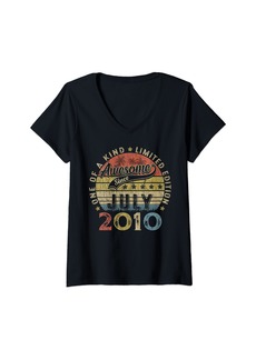 Womens Born In July 2010 14th Birthday Decoration 14 Year Old Gifts V-Neck T-Shirt