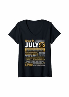 Womens Born In July Cancer Funny Birthday Gift V-Neck T-Shirt
